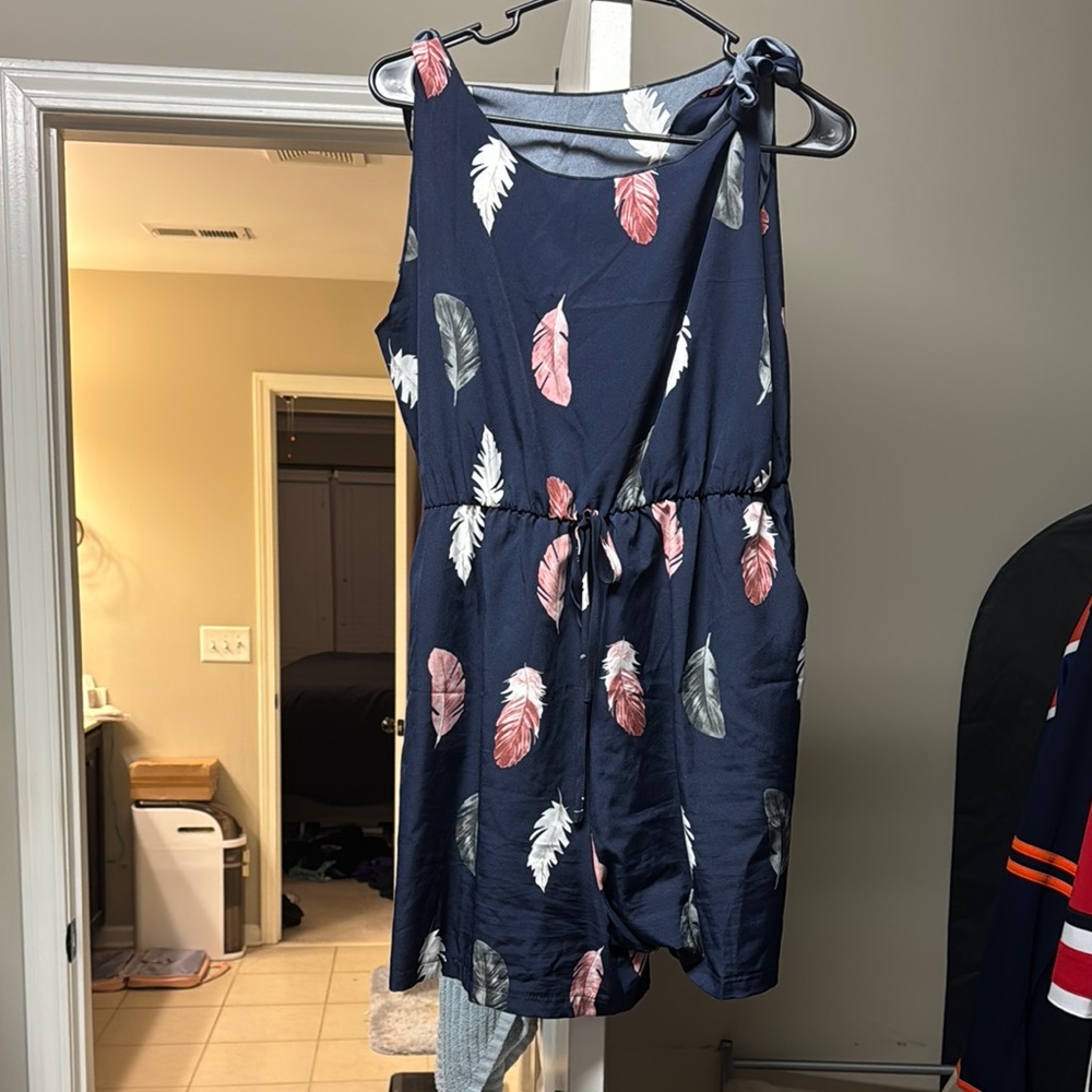 Navy Leaf Print Sleeveless Romper